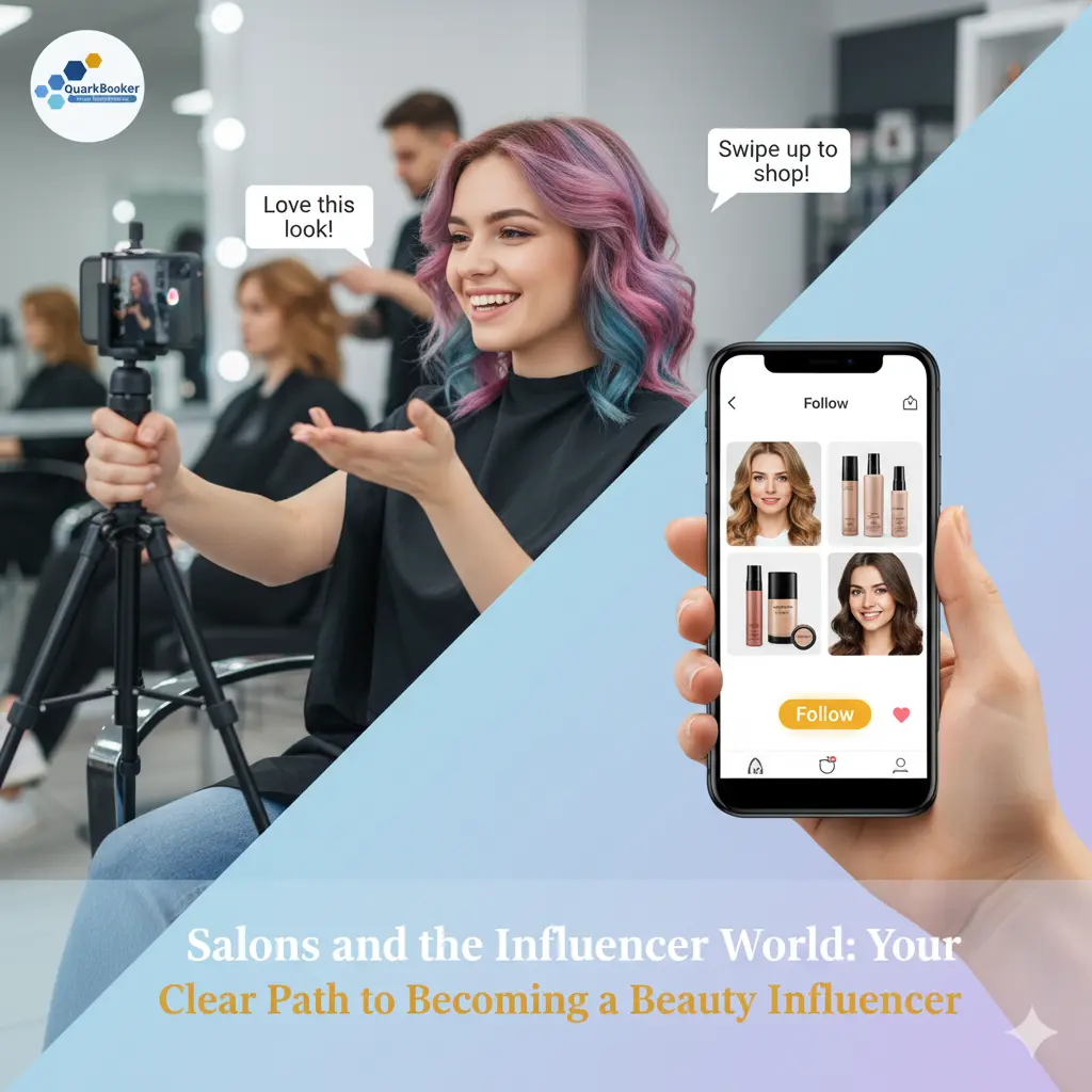 A modern salon showcasing stylists becoming beauty influencers online