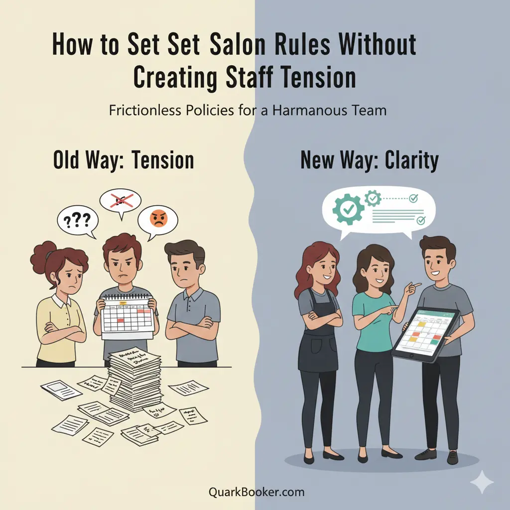 Salon owner calmly explaining salon rules to a professional team