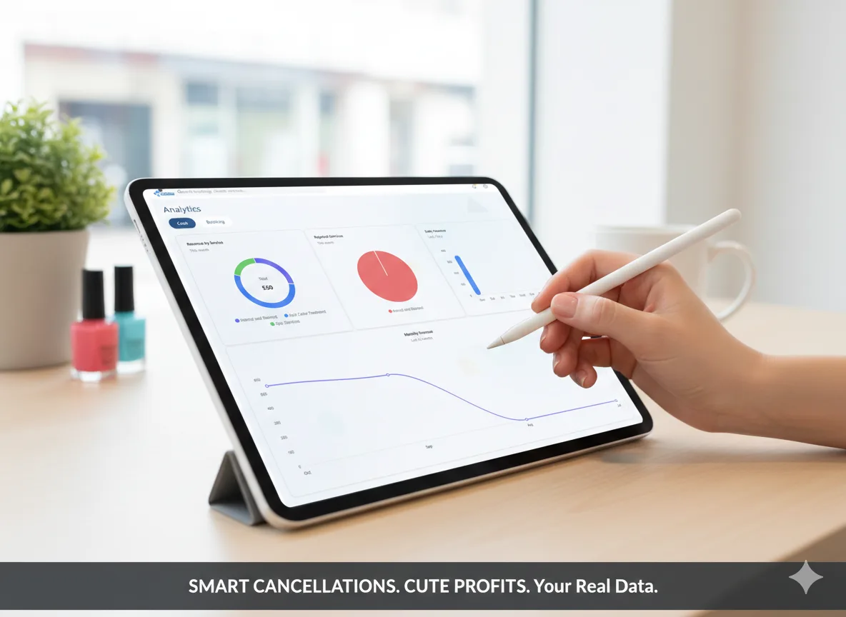 QuarkBooker dashboard showing cancellation analytics and one-click WhatsApp reminder button