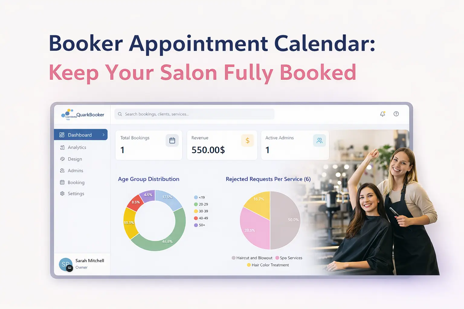 Smart salon appointment calendar dashboard keeping chairs fully booked
