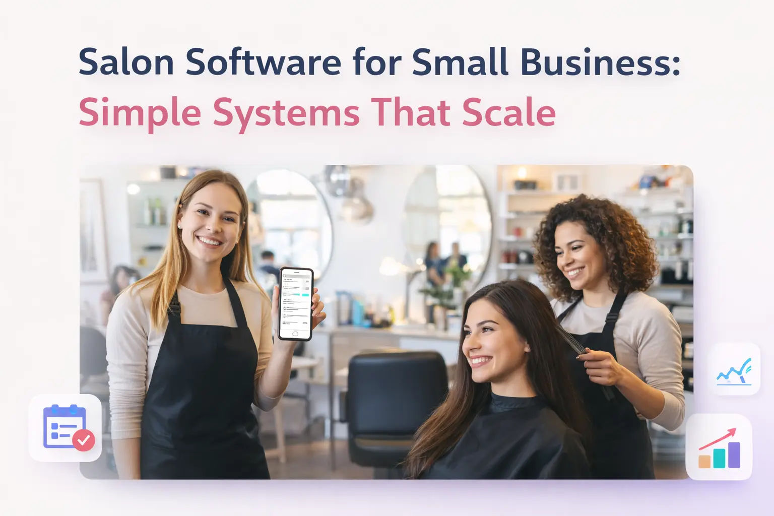 Small salon owner managing staff and appointments using professional salon software dashboard