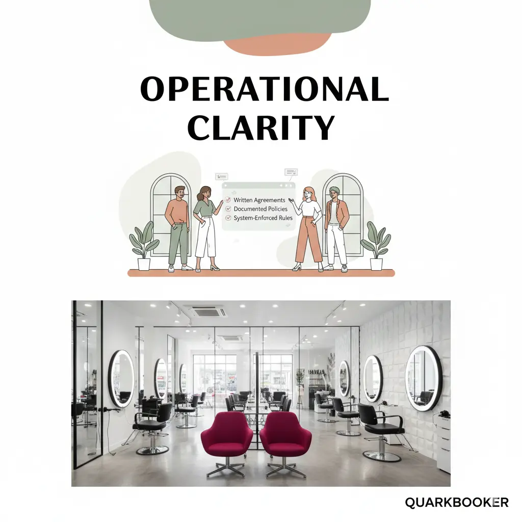 Minimalist graphic showing a structured salon schedule and clear policy document for professional staff management.