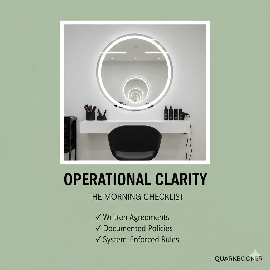 Salon team preparing workstations using opening checklist