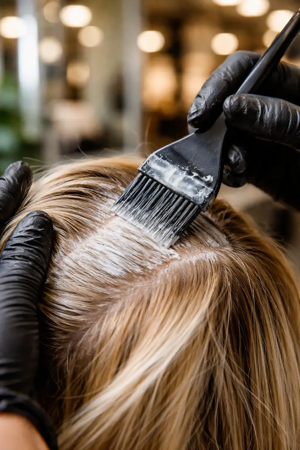 Close-up of a hair stylist focusing on professional color