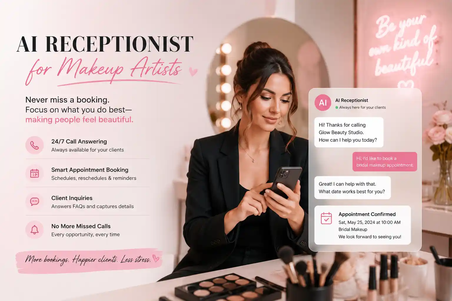 AI receptionist for makeup artists helping automate bookings